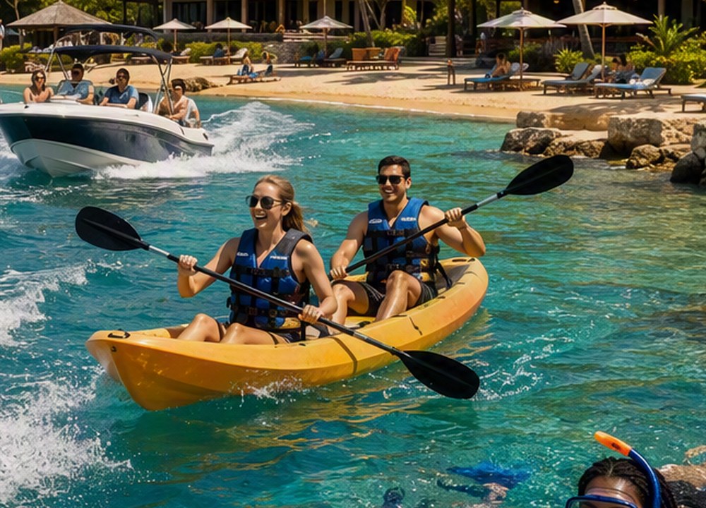 Kayaking on turquoise lake water