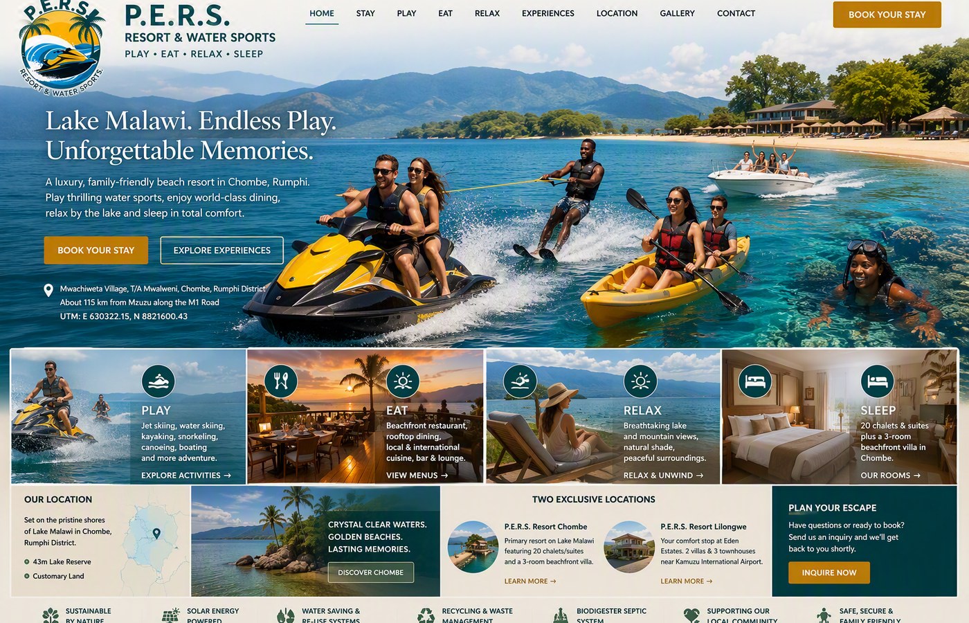 Premium resort homepage concept near a lake